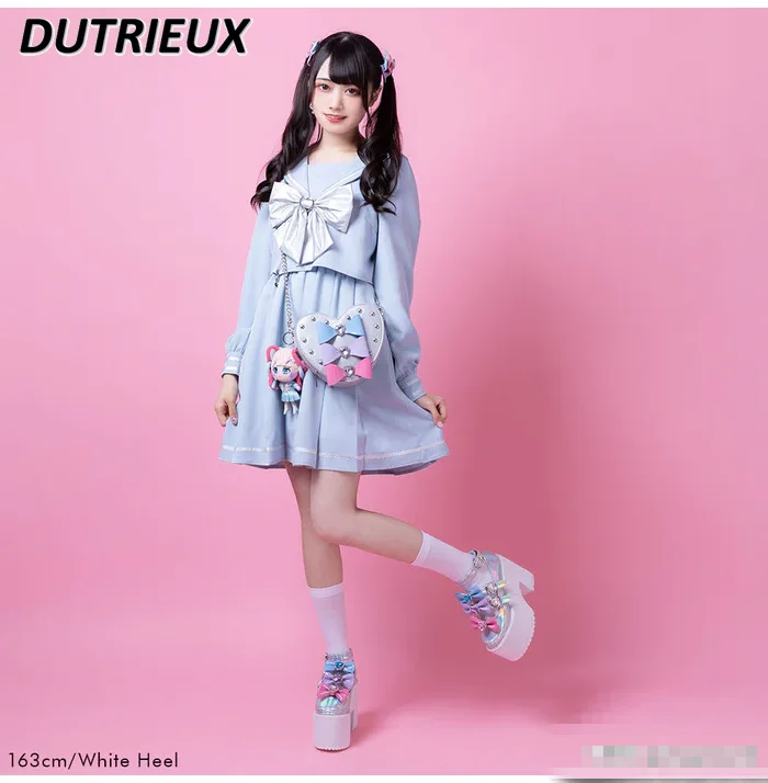 Japanese Lolita Shoes Women Cute Kawaii Sweet Bow Thick Bottom Platform Mary Jane Shoes Women's Pumps 2024 Summer New High Heels