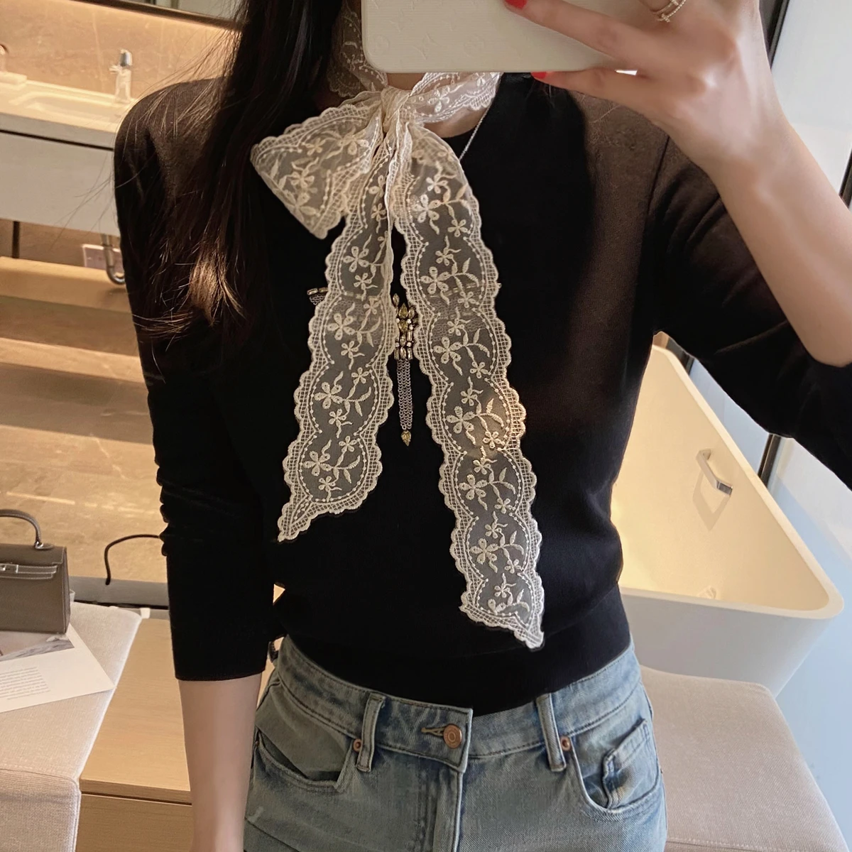 

Embroidered Lace Long Belt Tie Hair Fluttering Strap Original Scarf White Skinny Headband Bag Ribbon Choker Streamer Hair Bands