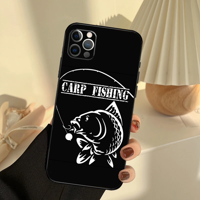 Carp Fish Fishing rod Hook Case For iPhone 11 12 13 14 15 Pro Max Cover For  iPhone 13 12 Mini XR X XS Max 7 8 Plus SE 2020