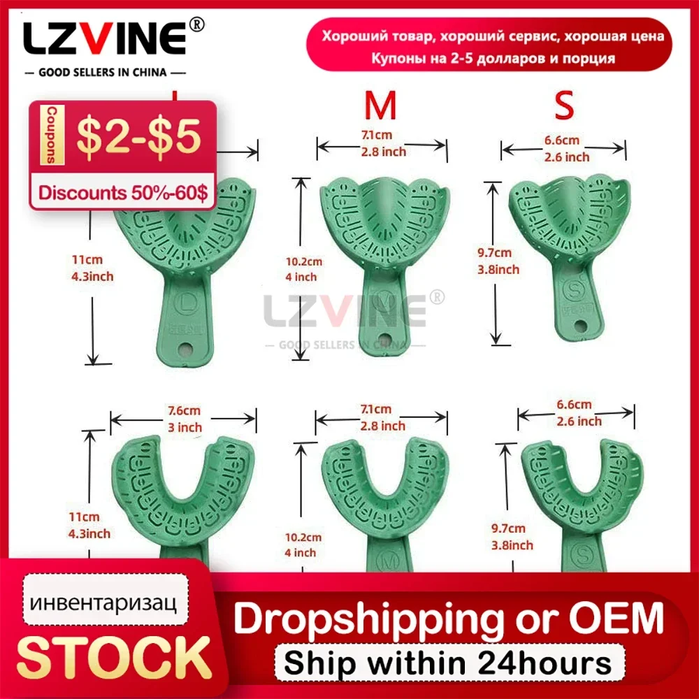 3 Pairs Dental Implant Tray Green Full Mouth Removable Partial Mold Tray Easy To Fold Baffle Plastic Dentist Tool Material S/M/L