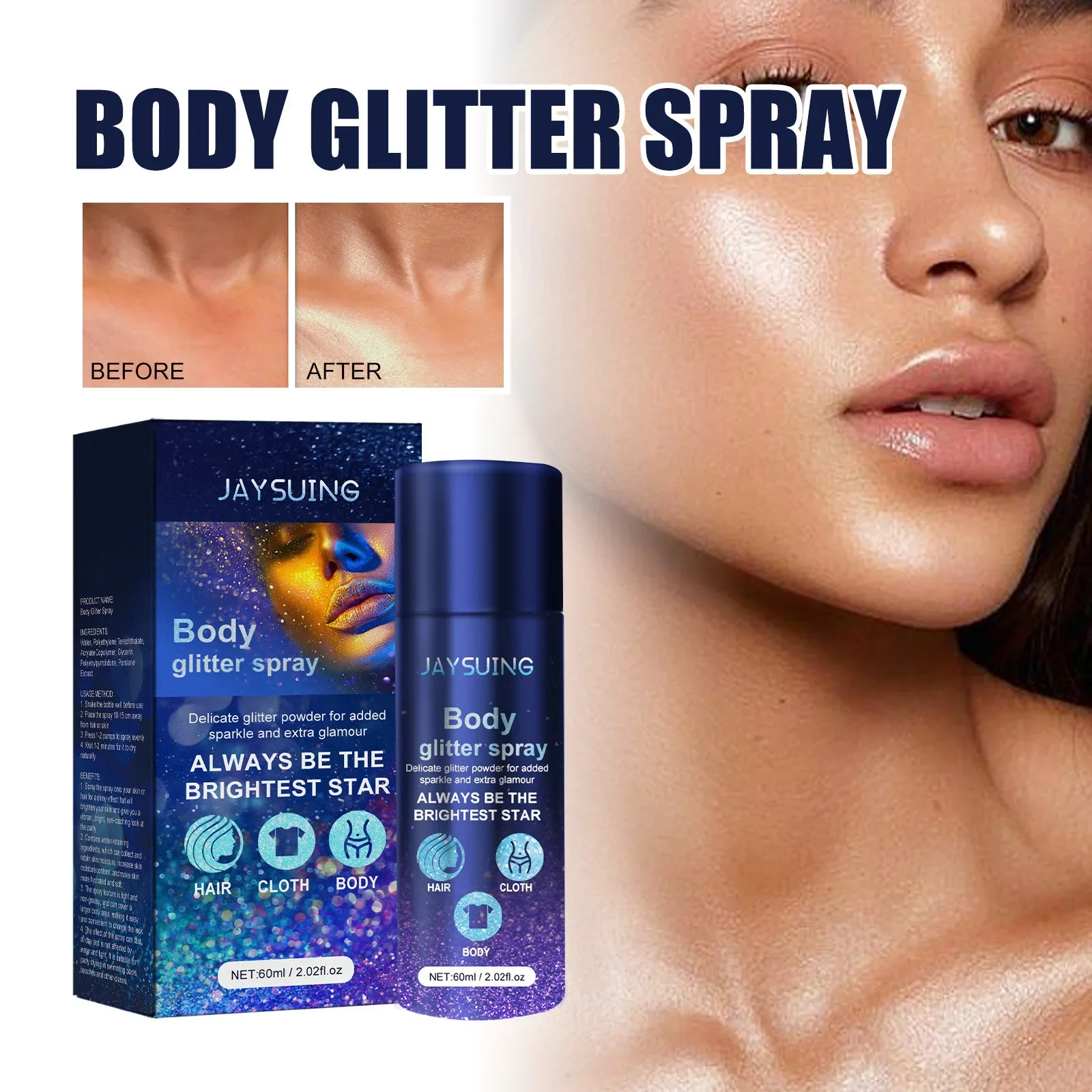 Highlighter Powder Spray Waterproof Long Lasting Shiny Face Contour Hair Body Clothes Glitter Makeup for Dating Nightclub Party 5