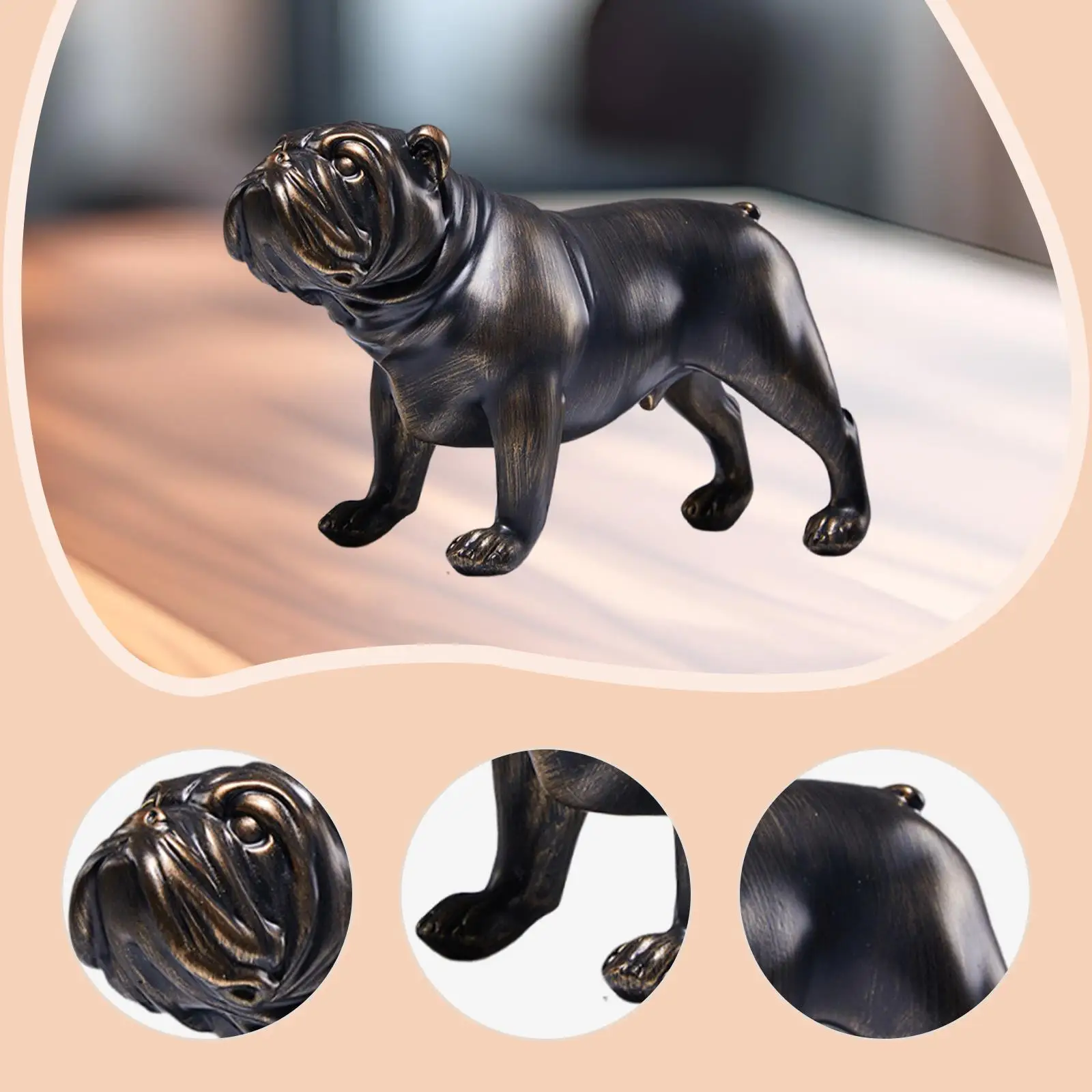 Bulldog Statue Decorative Figurine Art Crafts Collectible, Tabletop Ornament, Animal Sculpture for Bookshelf Shelf Home Decor