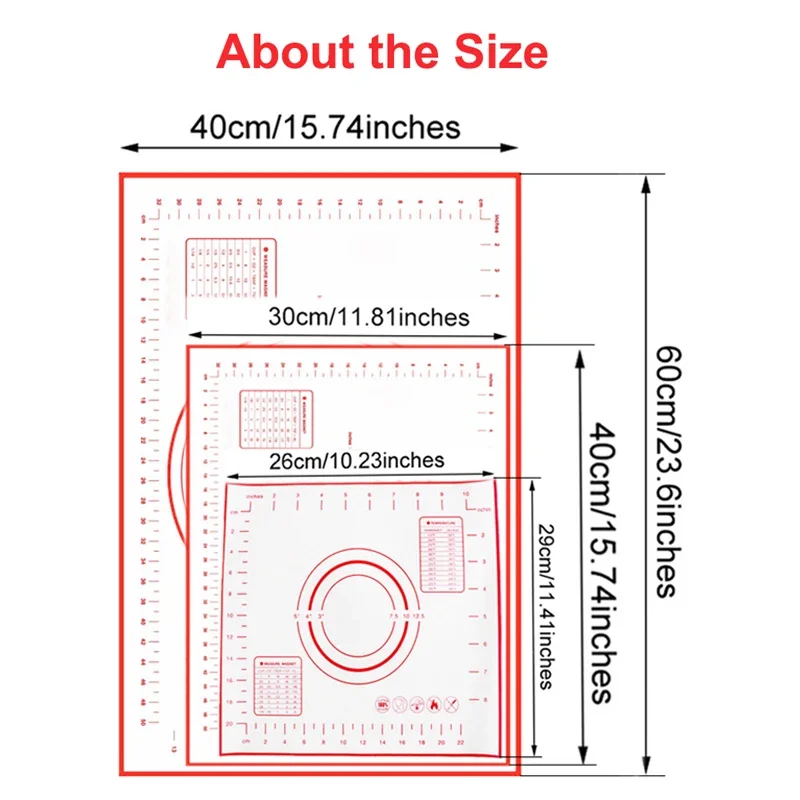 Non-Stick Silicone Baking Mat with Graduated Scale Dough Rolling Mat Pizza Dough Maker Kitchen Cooking Grill Gadgets Bakeware