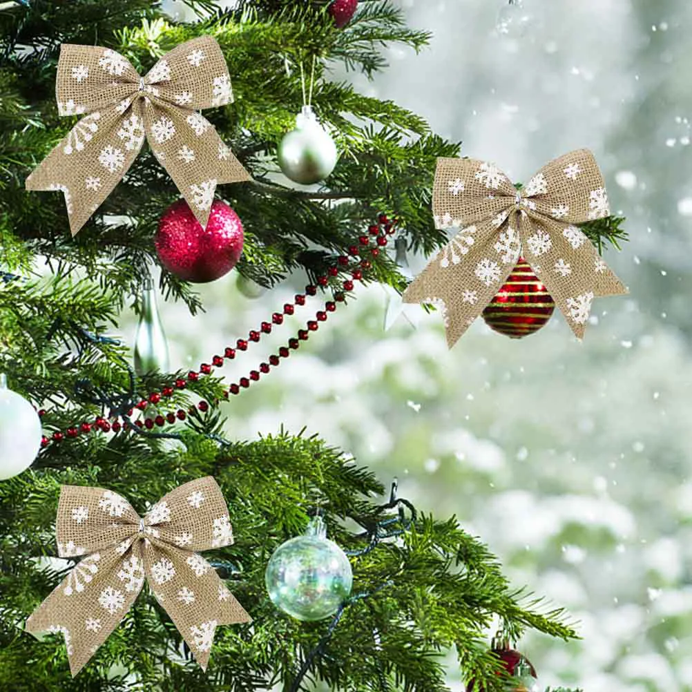 

10 Pcs Outdoor Christmas Decoration Burlap Ornaments Tree Bow Rustic Decorations
