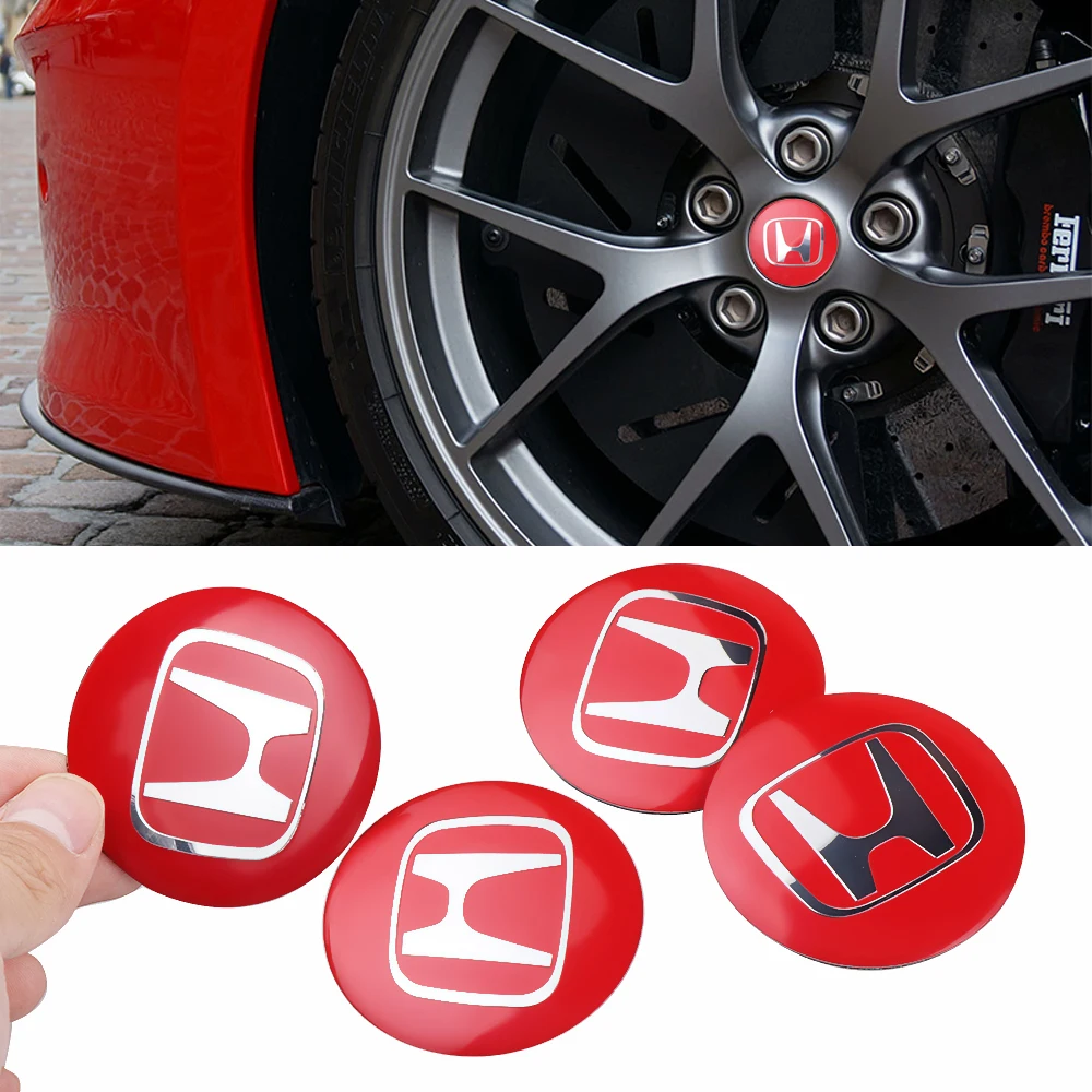 Car Styling Aluminum Wheel Center Hub Caps Stickers 4Pcs For Honda