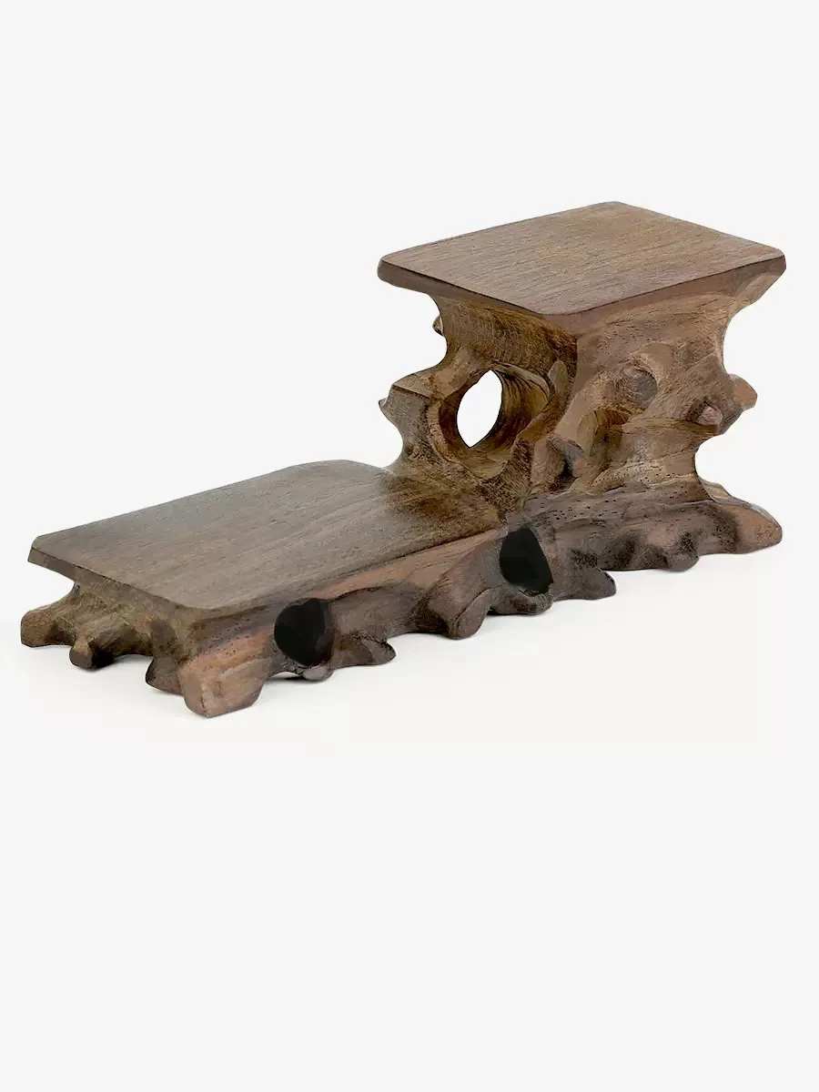 Solid Wood Carving with Stone Root, Purple Clay Pot, Flower Pot, Handicraft Decoration, Wooden Tray