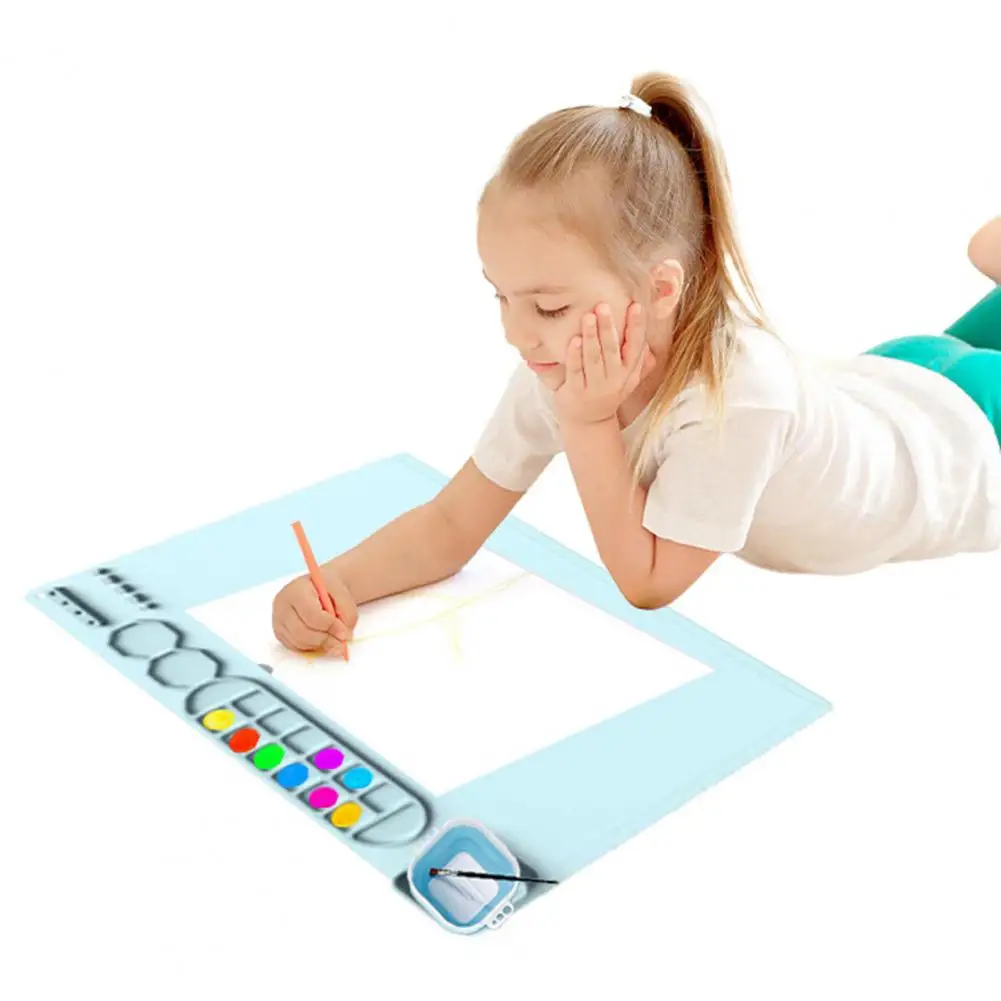 Drawing Mat Silicone Painting Mat With Cup Non-Stick Art With Brush Cleaner Pen Holder DIY Clay Art Palette