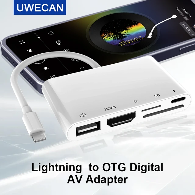 Adaptador HDMI para iPhone a TV, adaptador AV digital de 1080P para iPhone,  convertidor de pantalla de sincronización de video HD, compatible con TV