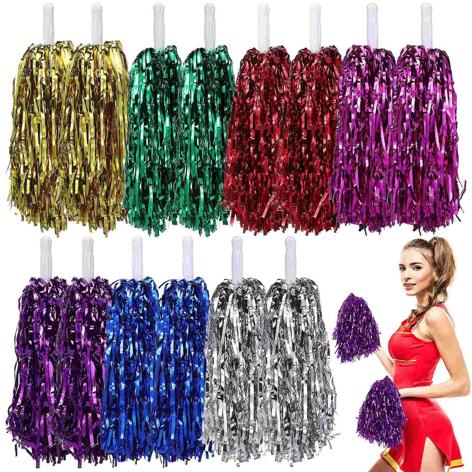 

7 Pairs Hand Stick to Shake Bouquet Handheld Pom Poms Cheer Pompom Sports Event Party Favors Pvc Purple Pompoms Spirited