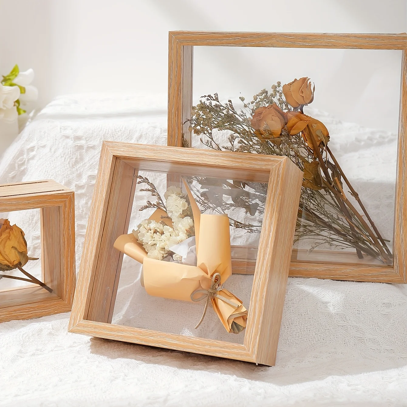 Wood Frame Picture Frame Home Tabletop Decoration 4-8inch Square Transparent Floating Dried Flower Picture No Flowers