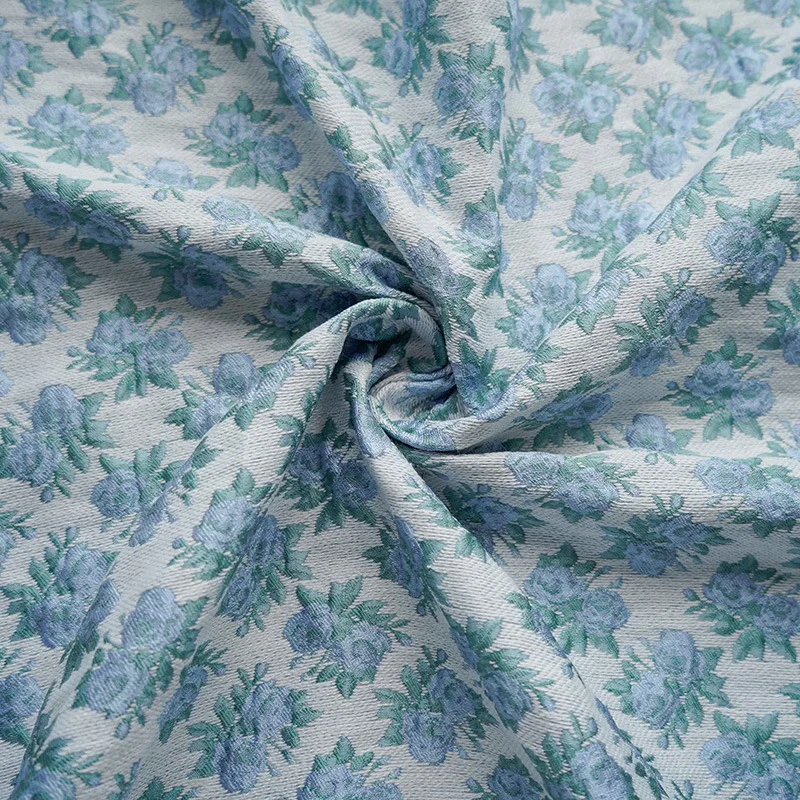 

Blue Flower Yarn Dyed Jacquard Fabric Women's Spring Autumn Dress Shirt Making Fabric 50cmx140cm