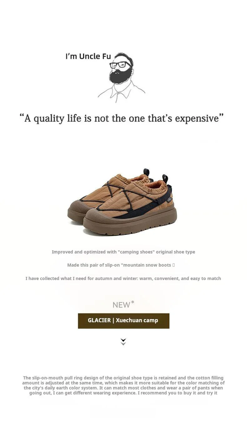 Maden  Fleece Lining Snow Low Top Boots Casual Men's Non-Slip Thick Sole Shoes Winter Warm Waterproof Outdoor Camp Hiking Shoes
