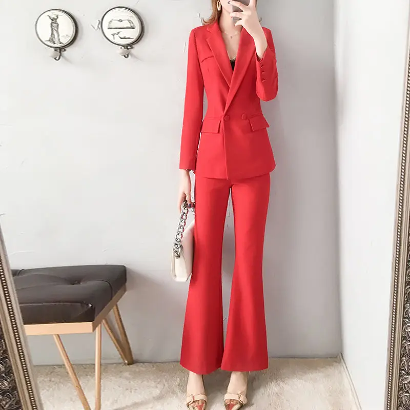 Two Piece Set Pants for Women Blazer and Outfit Red Trouser Suit Sexy Womens 2 Pant Sets Wide Leg Classy with Sleeve Xxl Tailor