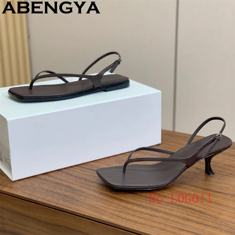 ABENGYA Woman's Flip Flops Kitten Heels Sandals Women Square Peep Toe Slingback Summer Sexy Beach Party Shoes Zapatillas mujer