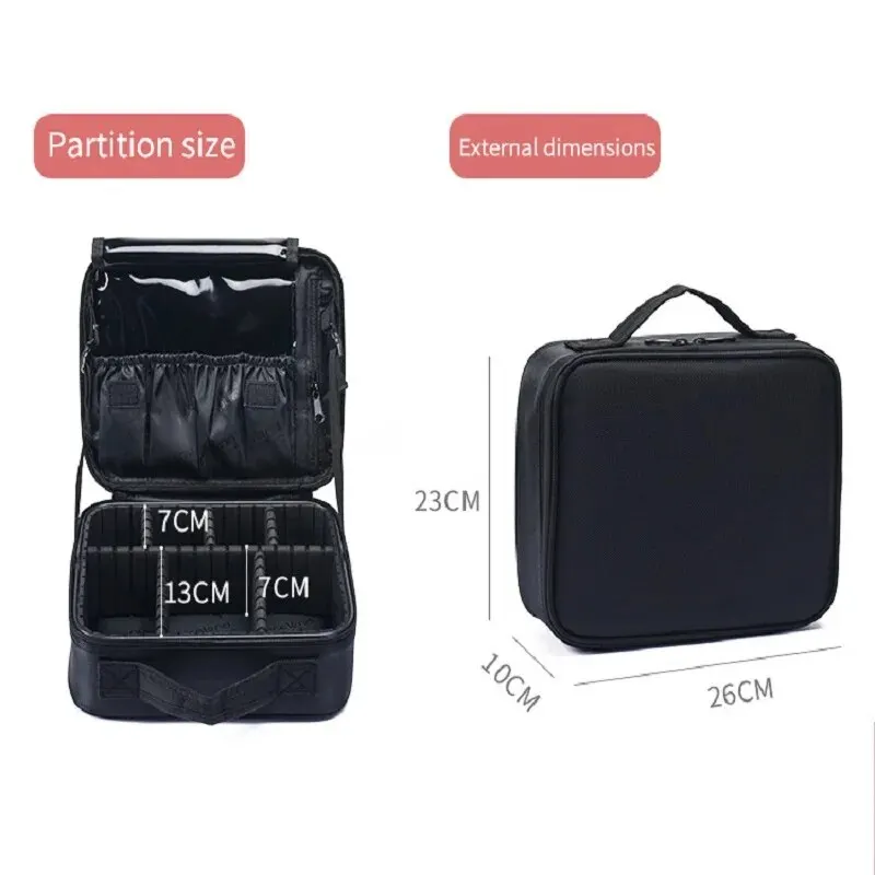 Travel Makeup Bag, Double Layer Portable Cosmetic Bag With Adjustable Dividers, Waterproof Makeup Case, Cosmetics Accessories