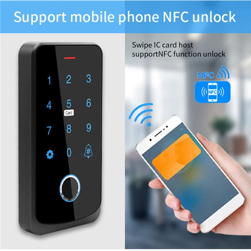 【지금 구매하세요】2X Tuya APP 액세스 제어 키보드 Bluetooth 원격 제어 RFID IC M1 카드 지문 액세스 키패드 TF9-Tuya Bla