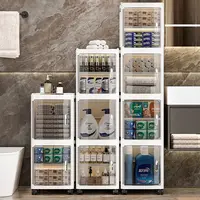 ตู้เก็บของแบบพับได้ โปร่งใส บางเฉียบ พร้อมล้อ กันน้ำ กันฝุ่น ประหยัดพื้นที่ สำหรับจัดระเบียบห้องน้ำ ห้องครัว 1