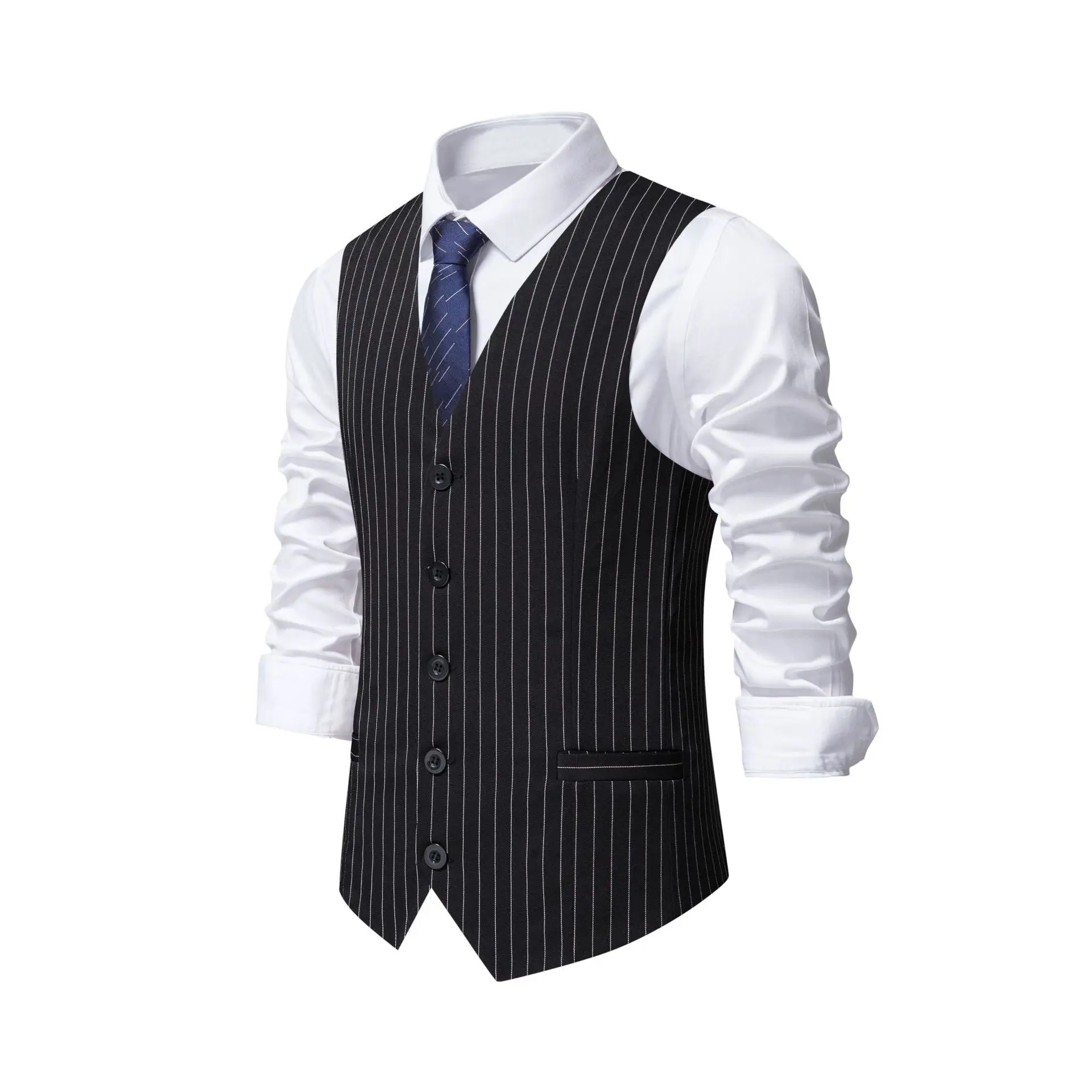 

846 Black striped men's vest, spring and autumn suit vest, slim waistcoat, British business vest, professional groom's outfit