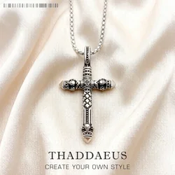 Sleek Rhodium - Plated Cross Necklace - Modern Unisex Fashion Jewelry Gift - 60cm (Rhodium Plated)