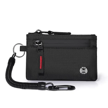 Rfid Credit Card Holder Men Wallets Luxury Nylon Slim Wallet Zipper Key Card Case Male Tactical Purse Coin Purse With Carabiner