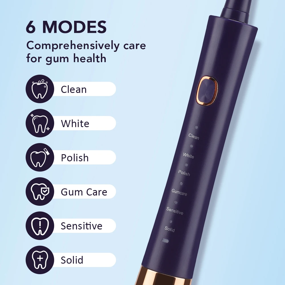 Electric Toothbrush Rechargeable Waterproof with 4 Soft Brush Heads