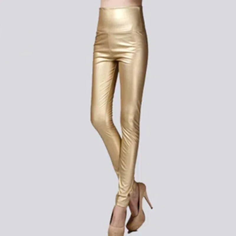 New Product Multi Color Elastic and Velvet Thick PU Leather Bottom Pants for Women Wearing High Waist Tight Leather Pants 155