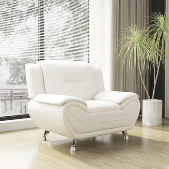 Elegant Compact Sofa for Small Spaces - Beautiful Seams, Long - Lasting Quality in White Faux Leather 1