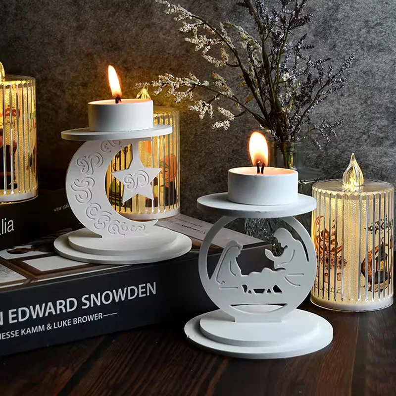 Ramadan Candle Holder Cement Concrete Silicone Mold Eid-Al-Fitr Ornament Gypsum Mould Muslim ‌Home Decoration DIY Handmade Gifts