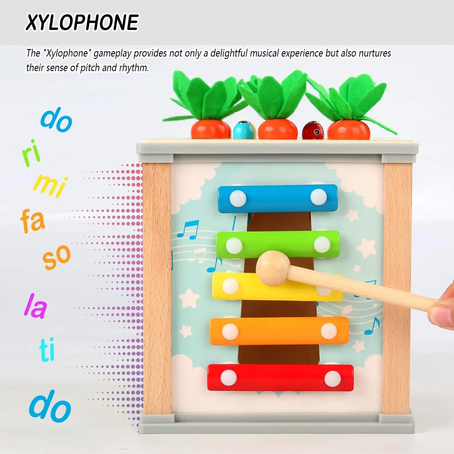 6in1 Wooden Activity Cube Montessori Toys for 12M+ Baby Carrots Harvest Game&Bead Maze Preschool Learning Education Shape Sorter 3