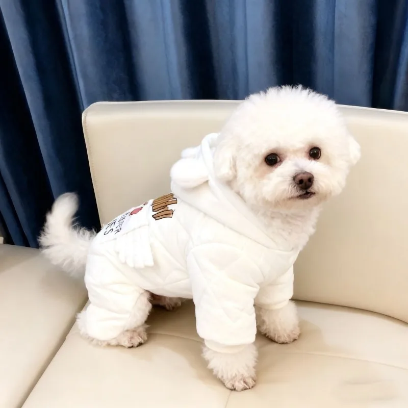 소형견용 두꺼운 플리스 4족 강아지 잠옷, 테디 비숑 슈나우저용 따뜻한 겨울 원지, 아늑한 전신 애완견 옷