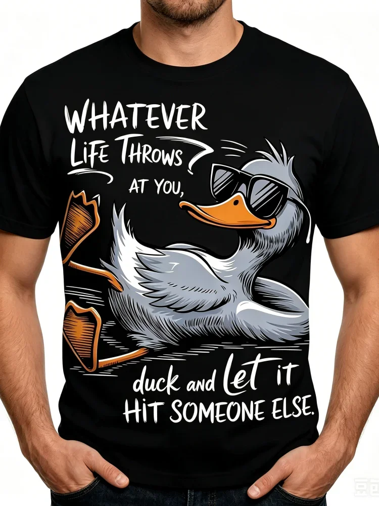 Trendiges, cooles Herren-T-Shirt mit lustigem Enten-Zitat-Aufdruck, Rundhalsausschnitt, kurze Ärmel, humorvolles, lässiges Streetwear-T-Shirt für den täglichen Gebrauch