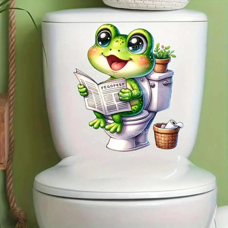 Cute Frog & Panda & Puppy& Cat Reading Newspaper on The Toilet Creative Toilet Home Decoration Waterproof Stickers S480 kitten wall stickers,toilet seat stickers,toilet wall stickers,toilet stickers,vinyl stickers