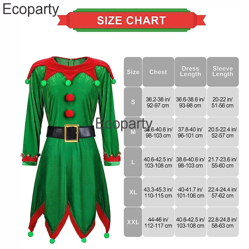 2023 Adult Kids Christmas Santa Claus Costume Women Green Elf Cosplay Dress Belt Hat Elf Ear Suit New Year Xmas Party Outfits images - 6