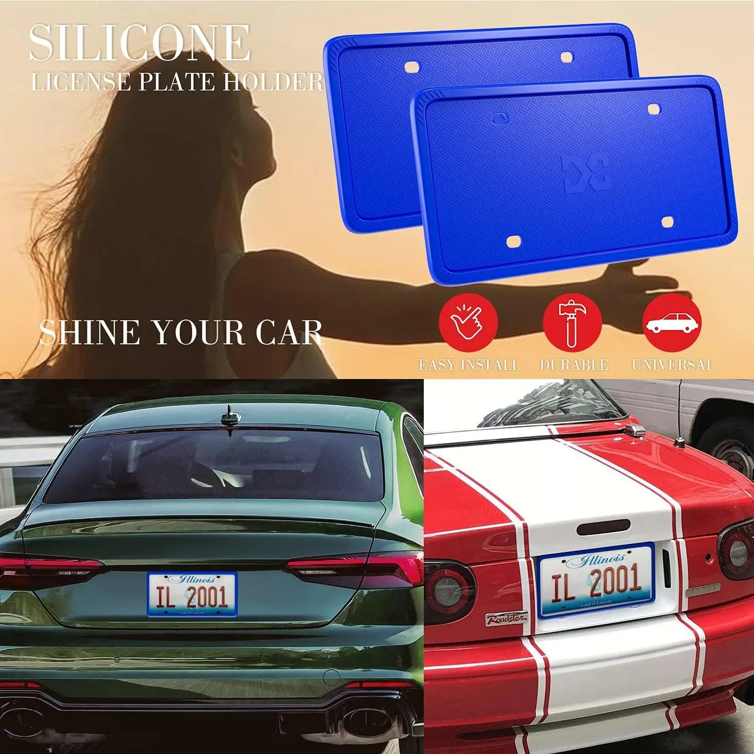 License Plate Frame Silicone Cover Rust-Proof Holder USA All States