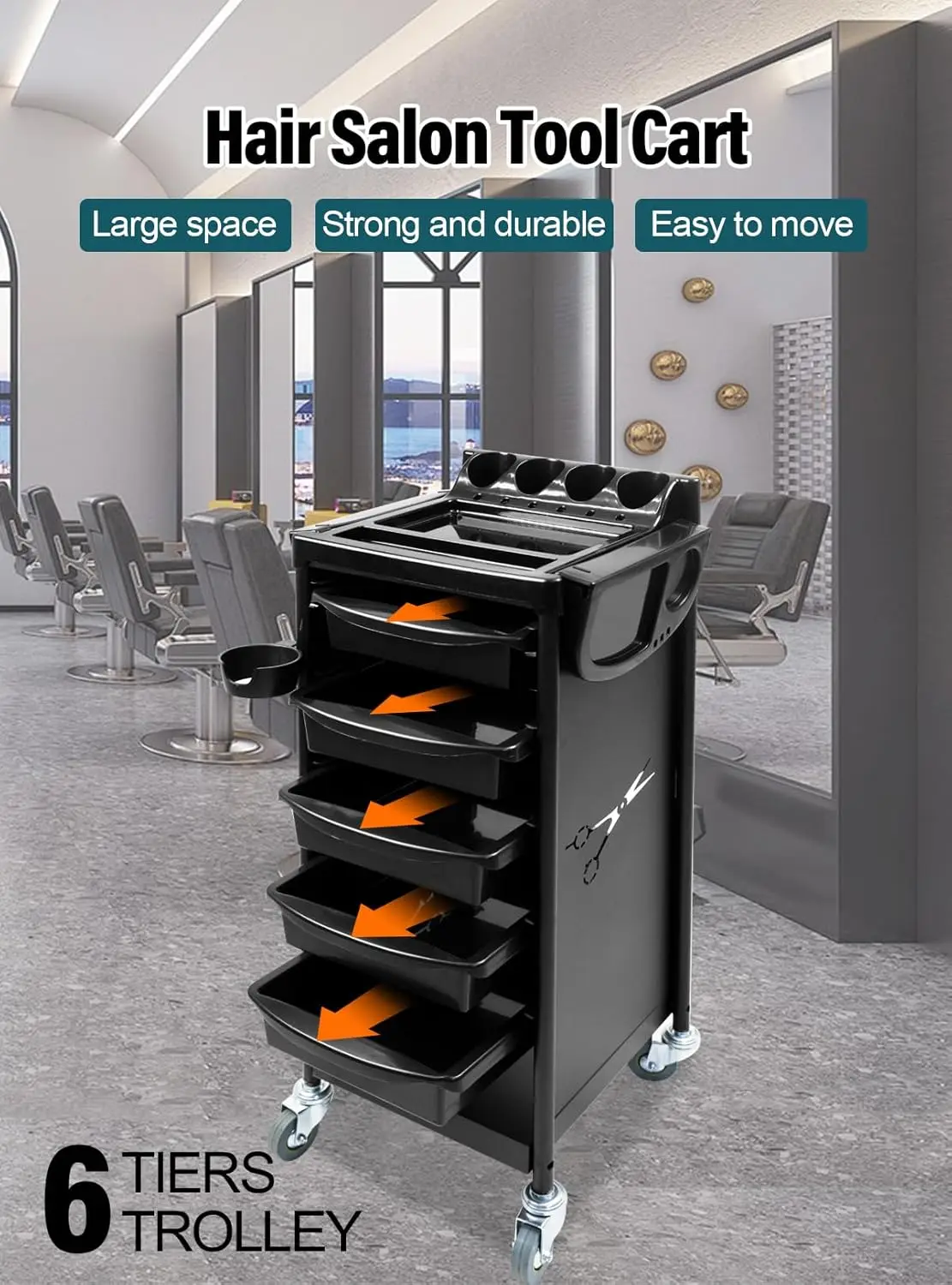 عربة تخزين لتصفيف الشعر مع عجلات لصالونات التجميل...