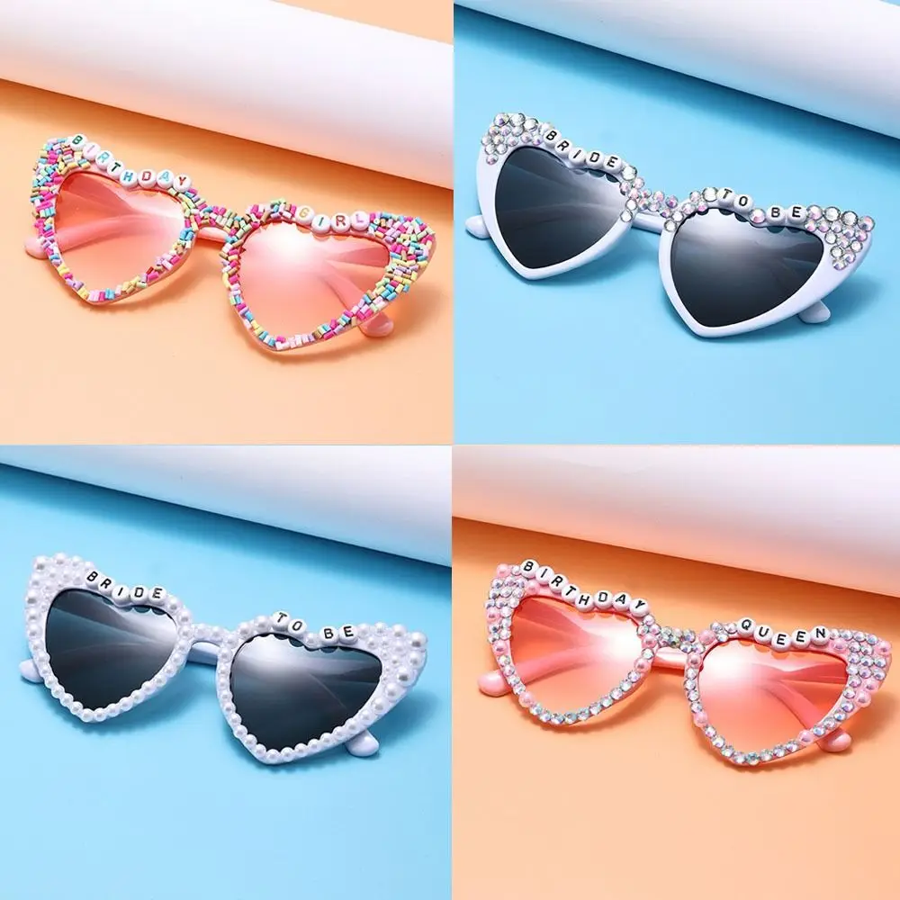 Heart-shaped Frame Pearl Decoration Sunglasses English Letters Sun-Protective Black Shades Glasses Bride Eyewear Colorful 5