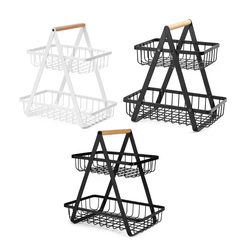 

Basket Accessories Toiletries Kitchen 2-tier For Household Shelf Vegetables Large Portable Fruit Rack Fruits Storage Metal