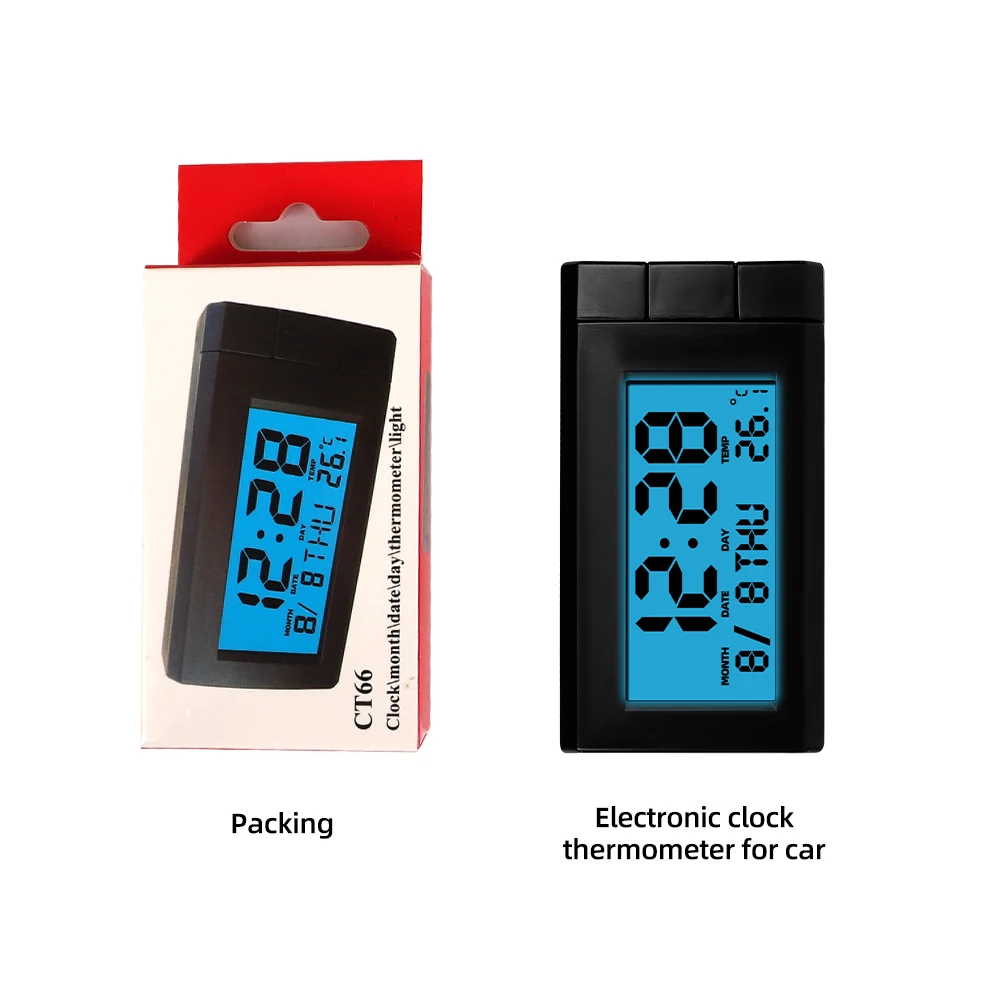 Kaufe Solar-Autouhr mit LCD-Uhrzeit, Datum, Temperaturanzeige im Auto,  Digitaluhr für die Autodekoration