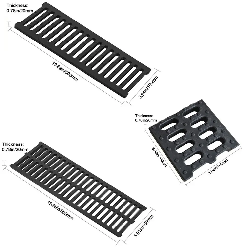 New High Strength Trench Cover Resin Plastic Rectangular Garage Floor Drain Black Grates Drainage Basement