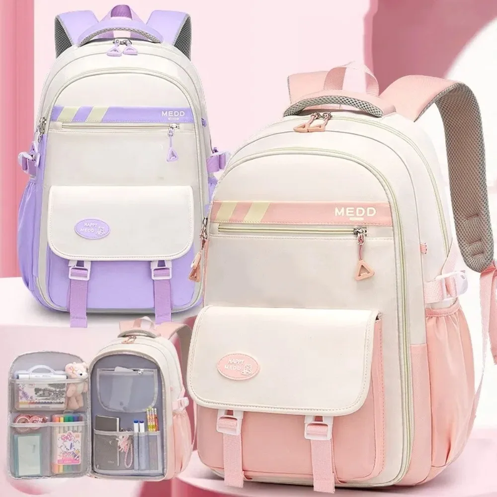 Large Capacity School Bag Lightweight Waterproof Shoulder Backpack Stress Relief Double Strap Bag Junior And High School Girls 2
