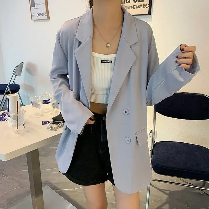

Korean Fashion Casual Office Blazer Chic Commute Suit Student Business Clothing 2021 Preppy Style Streetwear Solid Colors Jacket