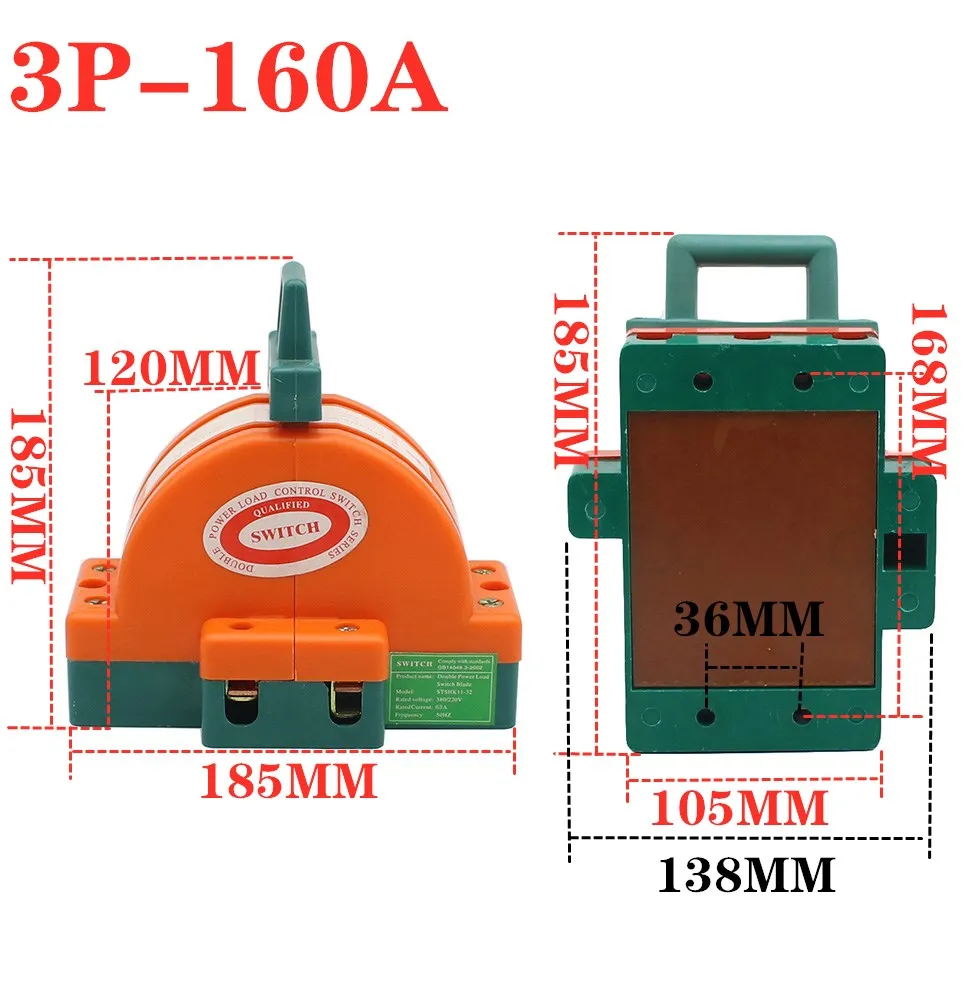 100a 160a 225a dois-fase faca interruptor de