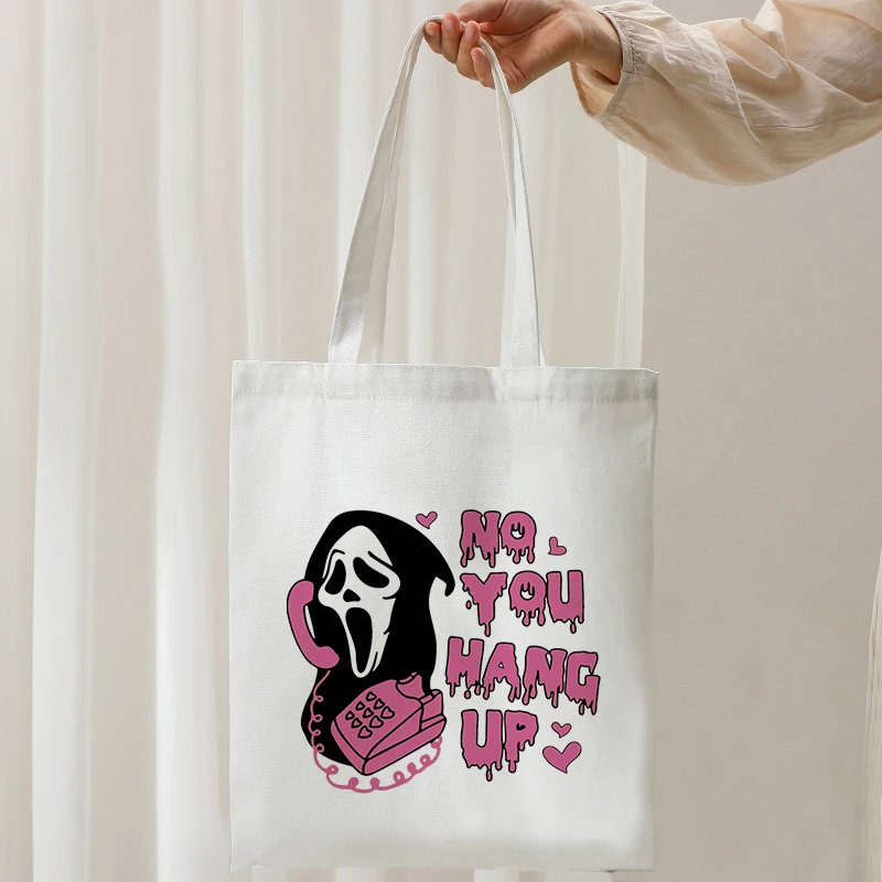 No You Hang up Scream Pattern Tote Bag Canvas Floding Shopping Bag Reusable Travel Female Handbag Shopper Pouch for Grils Gifts