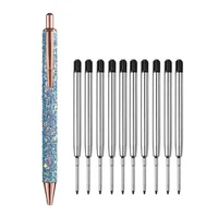 11pcs/set Glitter Sequin Metal Pen 1.0mm Black Refill Rod Retractable Ballpoint Pen for School Office Stationery Gift Office 6