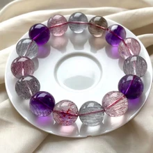 

Natural Super 7 Lepidocrocite Rutilated Quartz Bracelet 15.4mm Super 7 Clear Round Beads Women Men AAAAAA