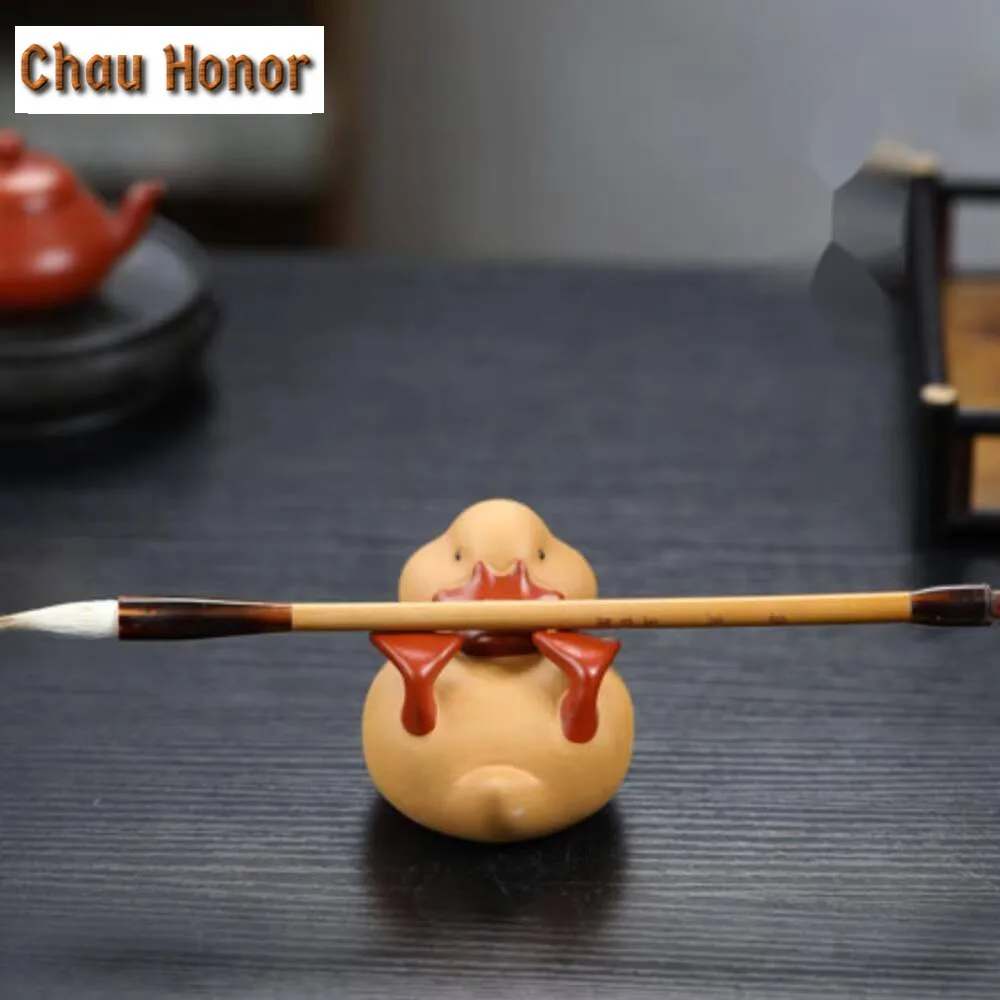 Creative Small Yellow Duck Teapot Cover Holder Yixing Purple Clay Cover Frame Zisha Pot Lid Shelf Tea Pet Tea Set Art Collection