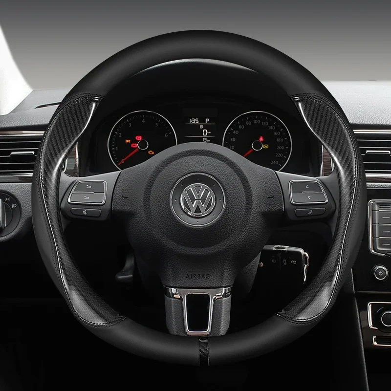 Coprivolante per auto in pelle, antiscivolo, 38 cm, per VW Sharan, Passat, Caddy, Touran, Tiguan, Golf, Polo, Teramont, T-Roc - immagine 5