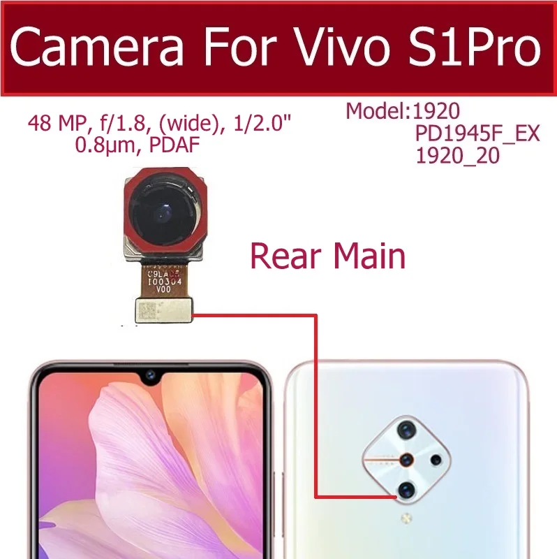 Front Back Camera For Vivo S1 S1 Pro V1831A PD1945F Rear Main