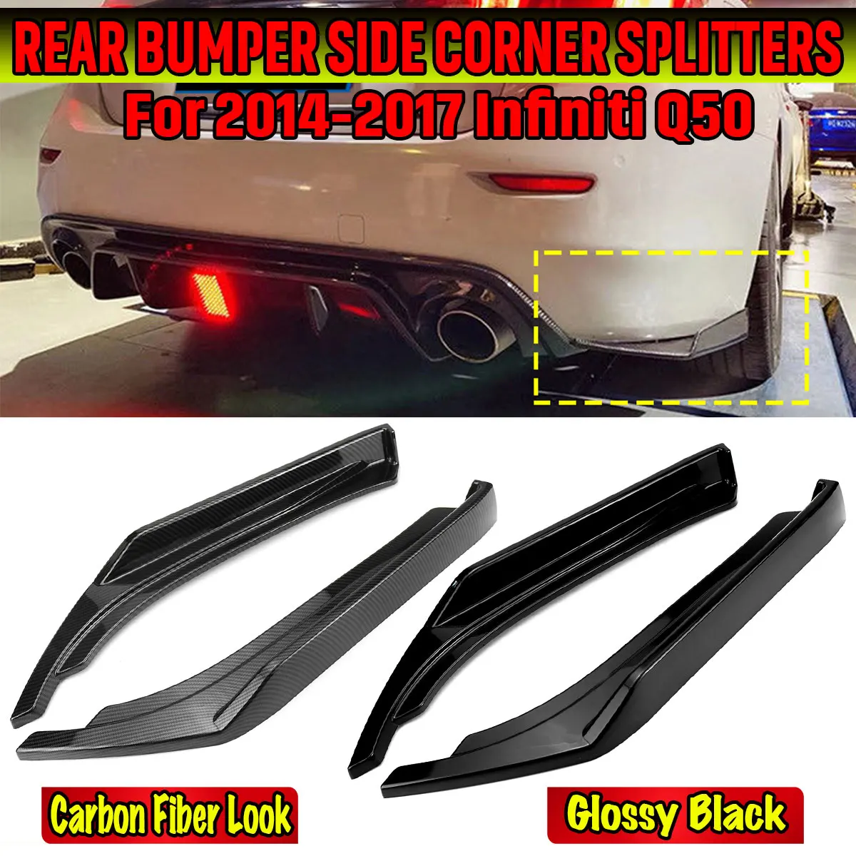 

Q50 Car Rear Bumper Side Corner Splitters Spoiler Aprons For Infiniti Q50 2014-2017 Rear Bumper Lip Diffuser Splitters Guard