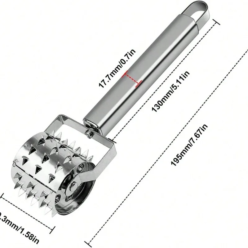 Professional Stainless Steel Meat Tenderizer - Silver Mallet for Steaks,Pork Chops&Marinated Meats, Heavy-Duty Drum Pounder Tool